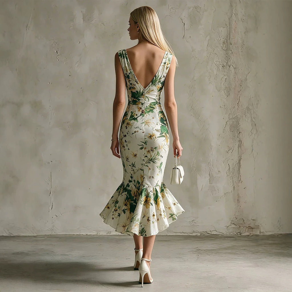 Ärmelloses V-Neck Blumenkleid mit Rüschen – Bild 3 | LuxeStyle