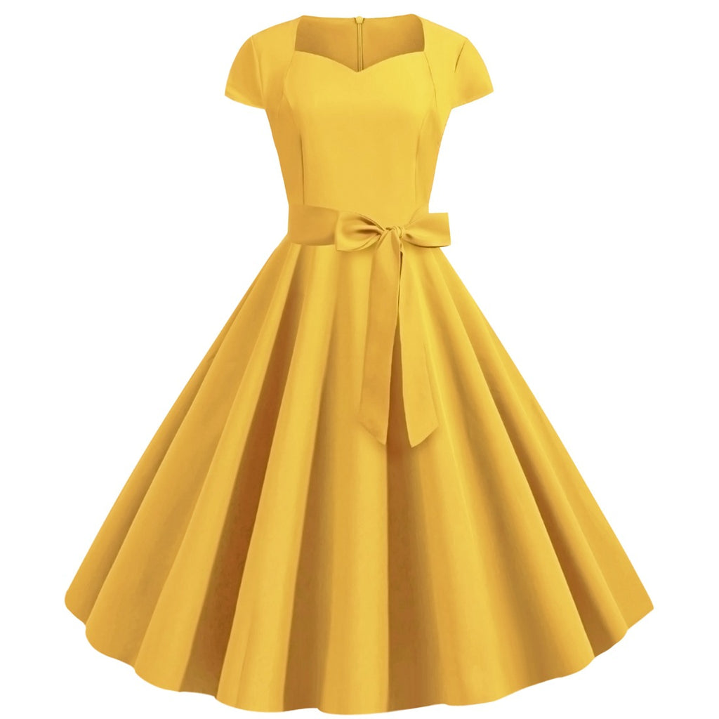 Einfarbiges ärmelloses A-Linien-Kleid mit Gürtel – Bild 8 | LuxeStyle