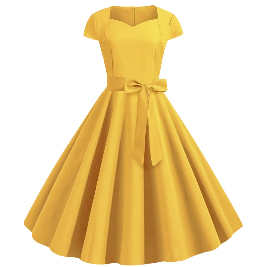Einfarbiges ärmelloses A-Linien-Kleid mit Gürtel – Bild 8 | LuxeStyle