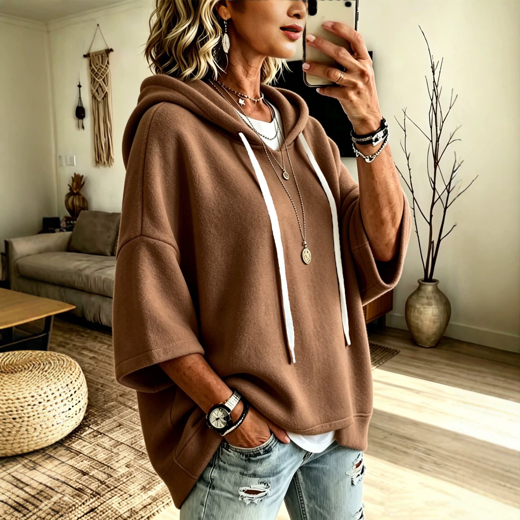Kapuzenpullover mit 3/4-Ärmeln
