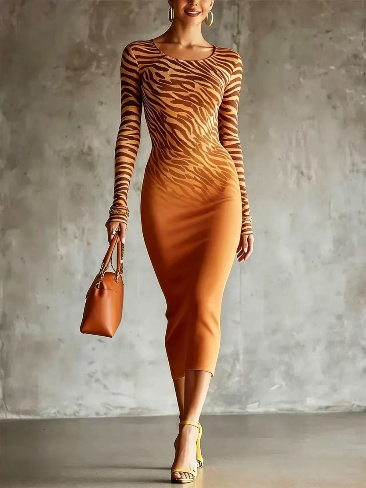 Langärmliges Bodycon-Midi-Kleid mit Tiermuster – Bild 8 | LuxeStyle
