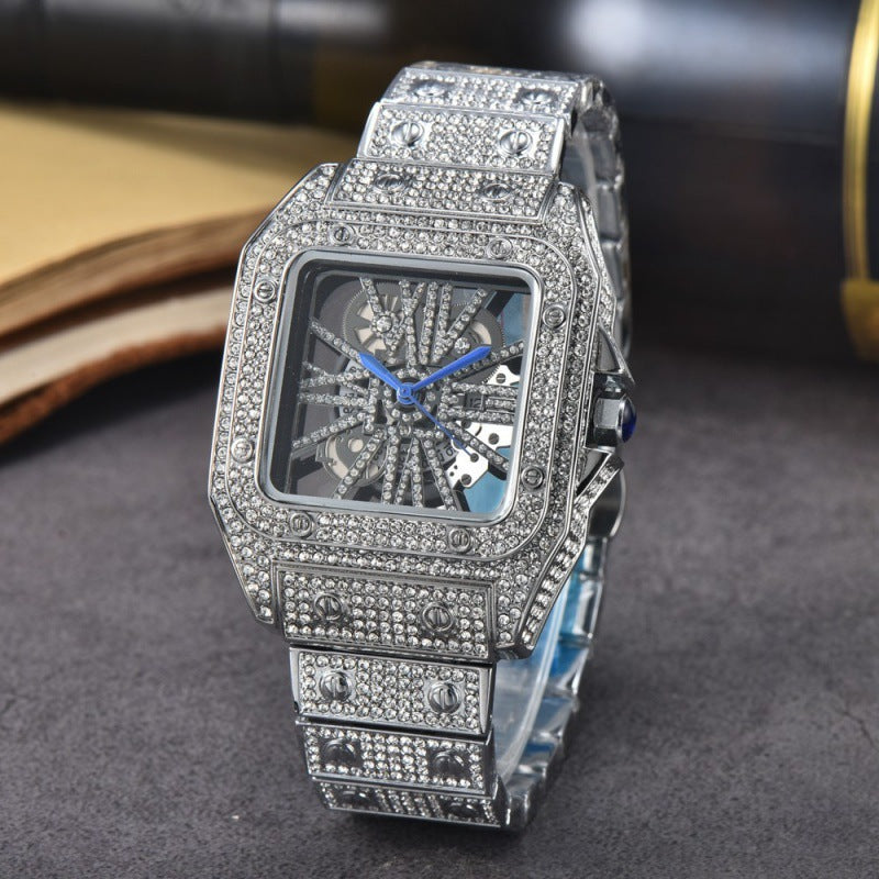 Kreuzförmige Uhren Stahlband Diamantverziert Quarzwerk