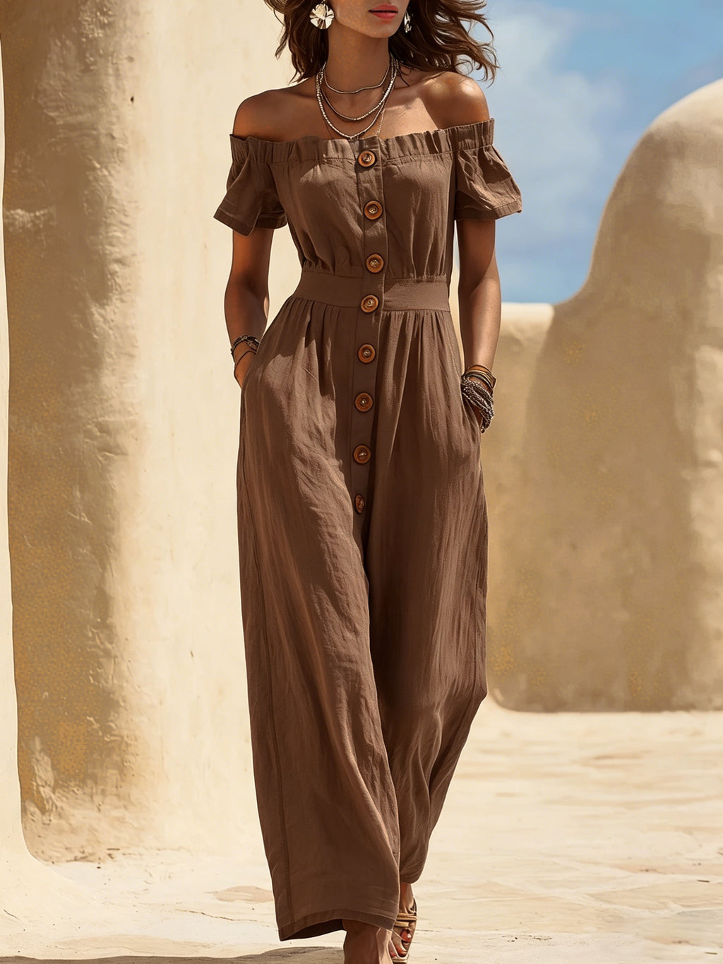 Kurzarm-Jumpsuit mit weitem Bein