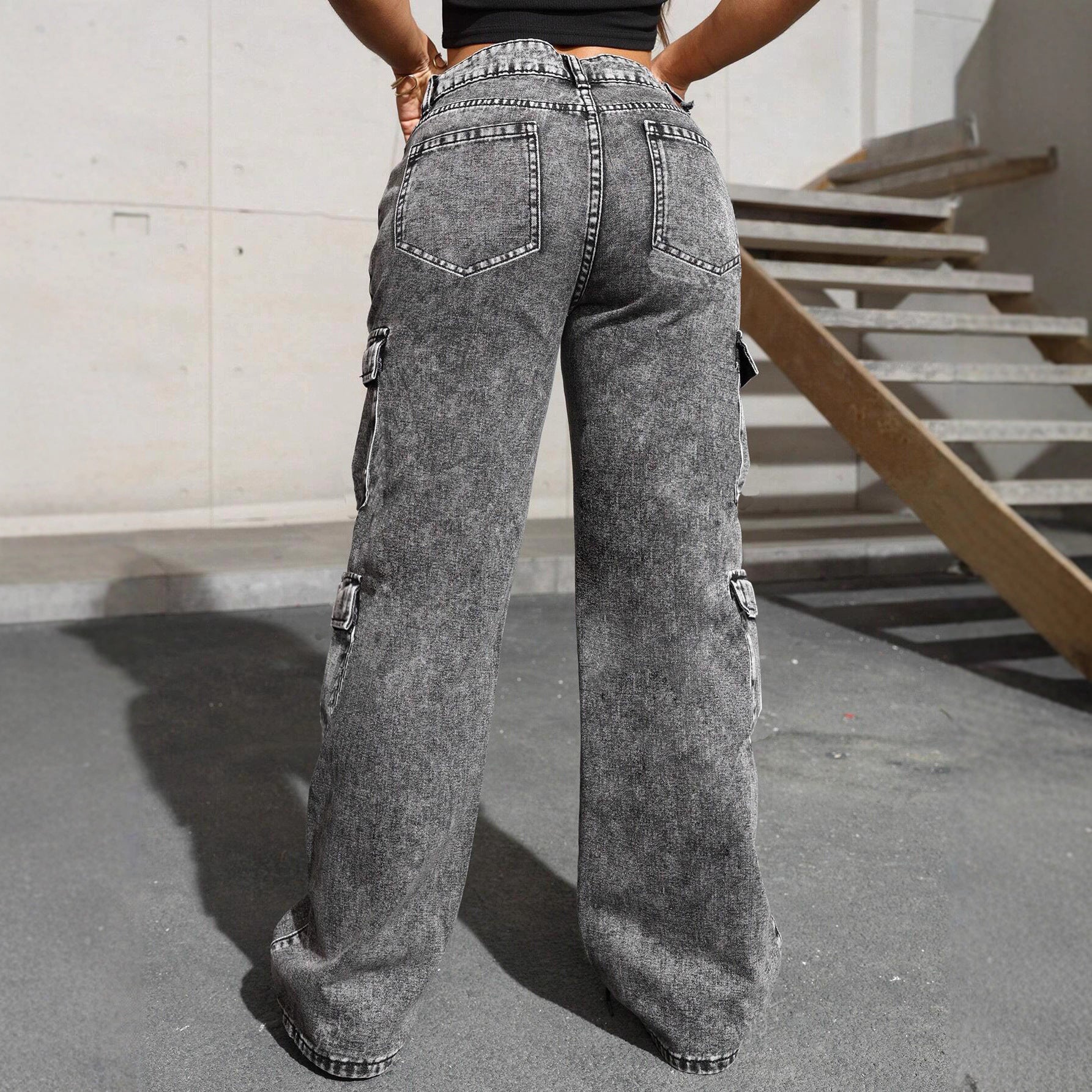 Washed Irregular Jeans für Damen