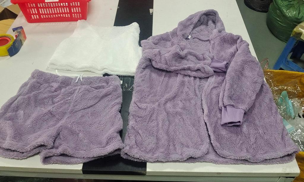 3er-Set Damen-Pyjama mit Langarm-Crop-Top und Bindebund-Shorts