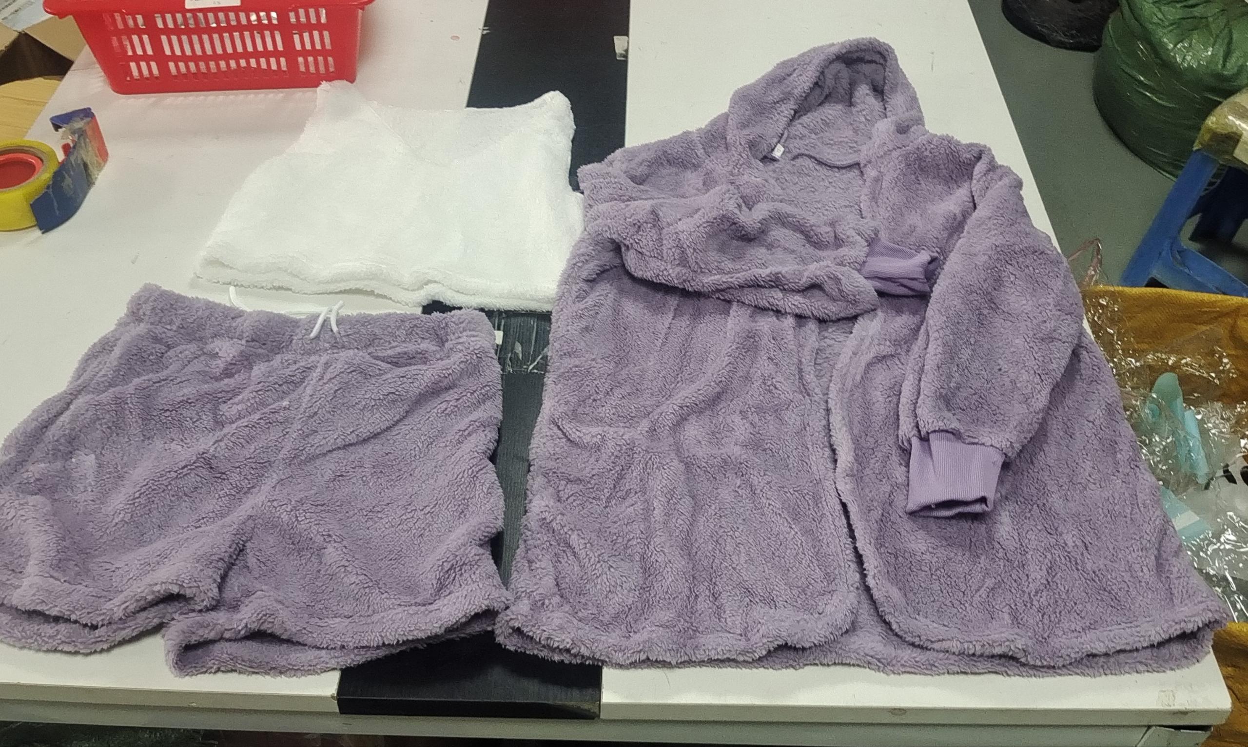 3er-Set Damen-Pyjama mit Langarm-Crop-Top und Bindebund-Shorts