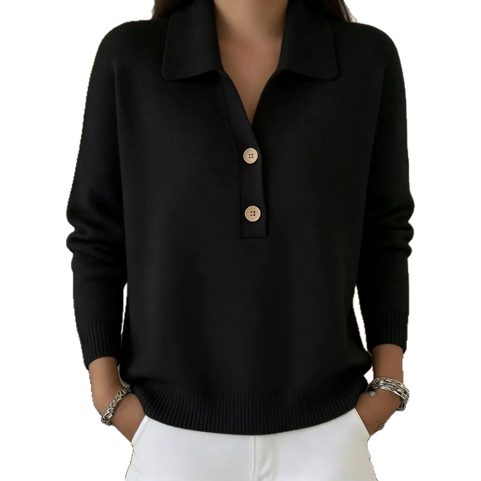 Damen Strickpullover mit Polo-Kragen und Reissverschluss – Ansicht 3