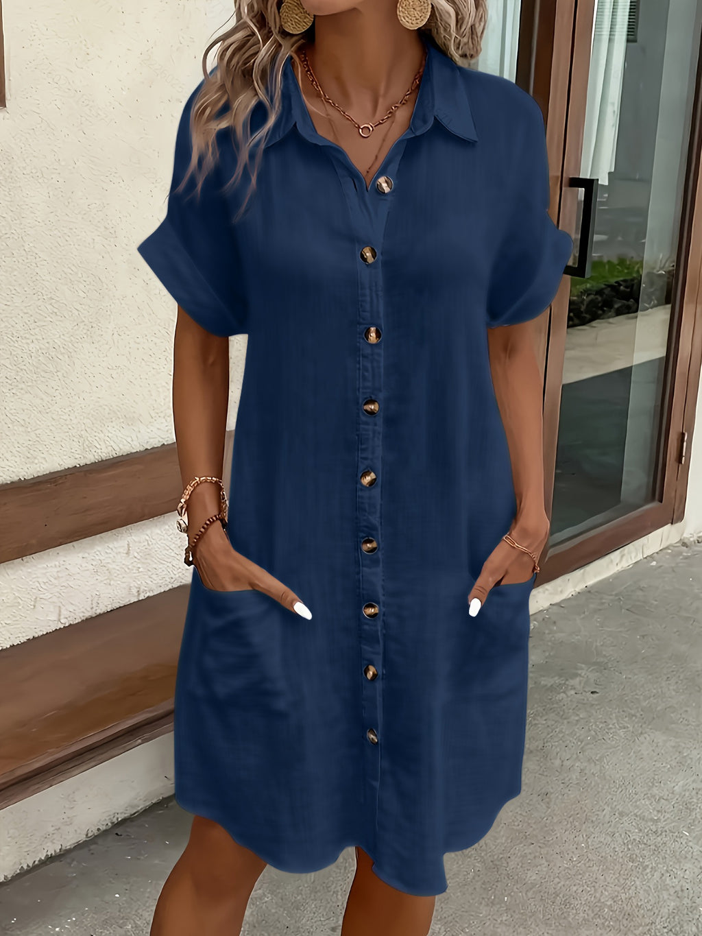 Kurzes Leinen-Baumwoll Cardigan-Kleid