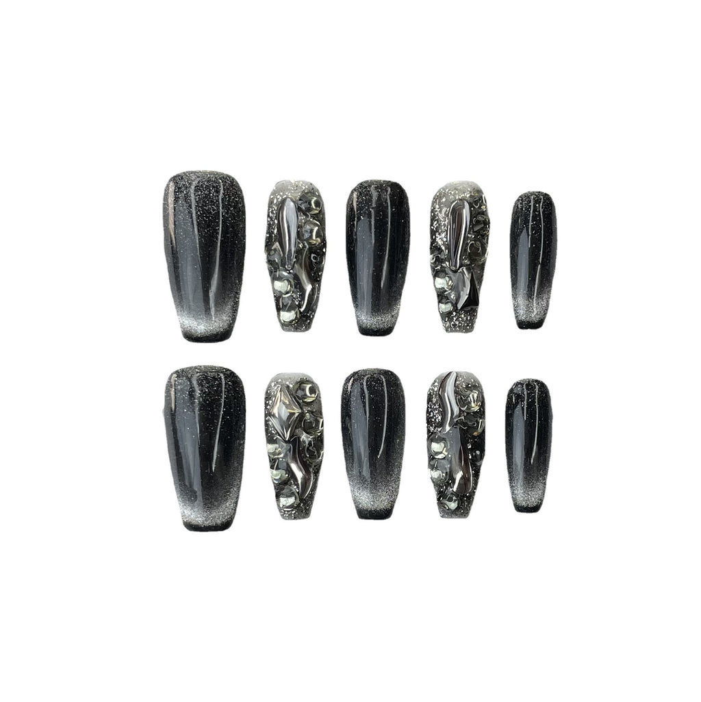 Cat's Eye Fake Nails – Schwarz-Weiss – Bild 2 | LuxeStyle
