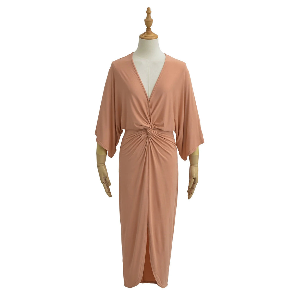 Bauchbetonte Batwing-Ärmel-Kleid in Salmon – Bild 2 | LuxeStyle