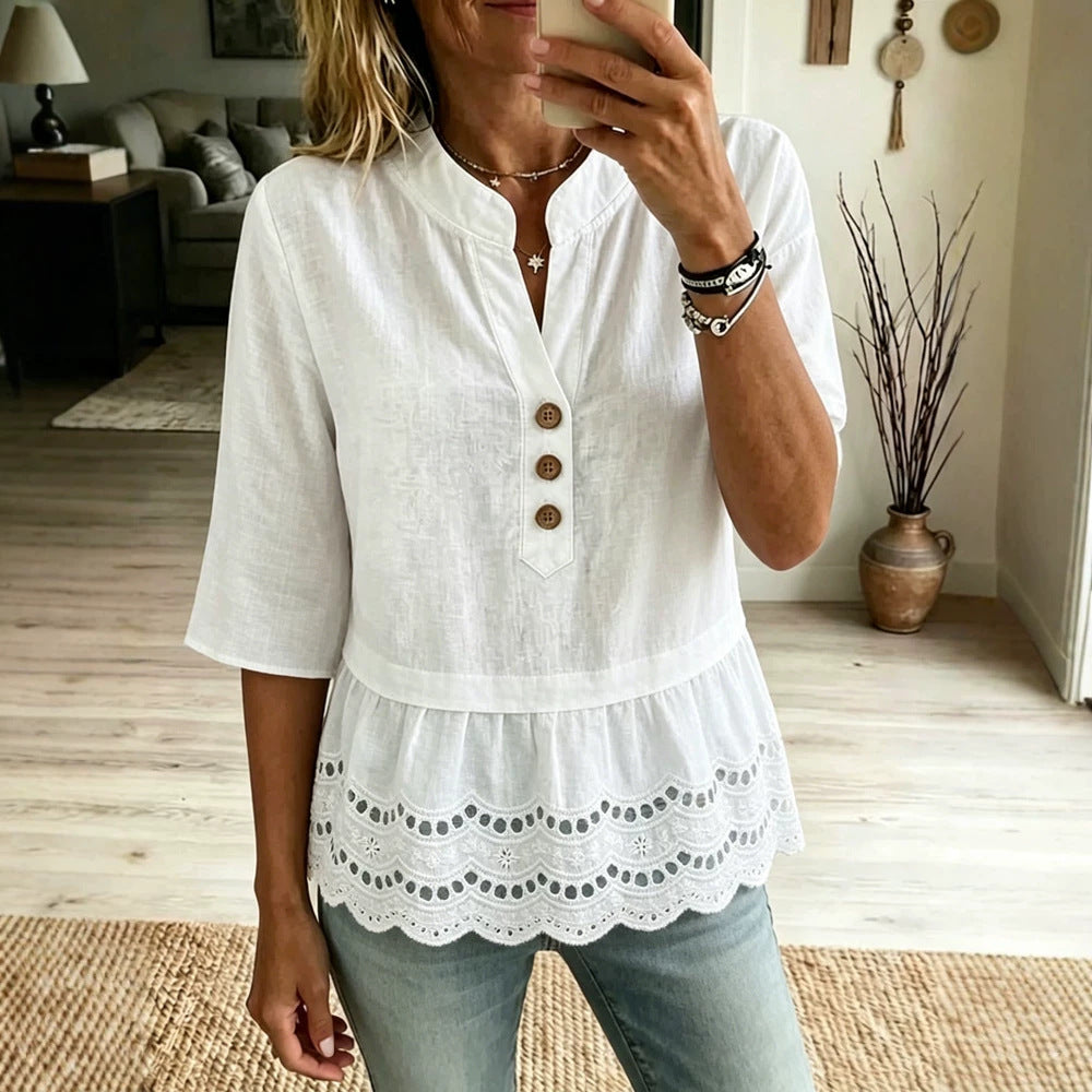 Damen V-Shirt mit 7/8-Ärmeln