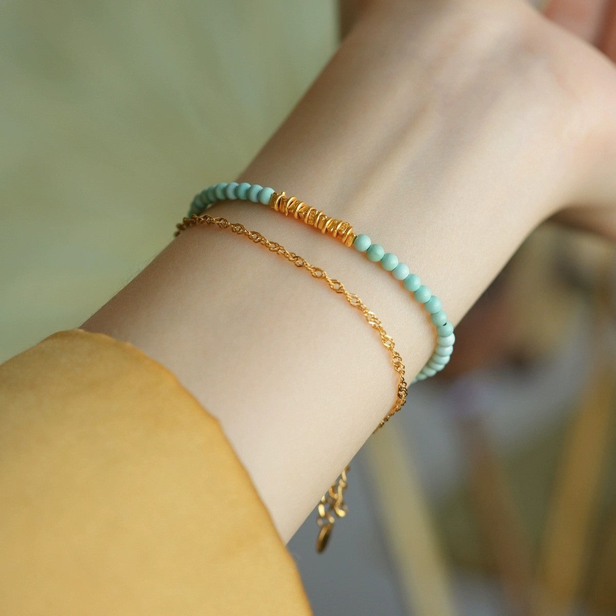 Türkis Armband mit feiner Kette – Bild 6 | LuxeStyle
