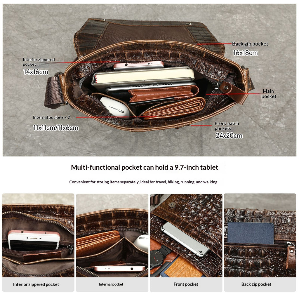 Herren Schultertasche aus Vollnarbenleder mit Krokodille-Optik – Bild 5 | LuxeStyle