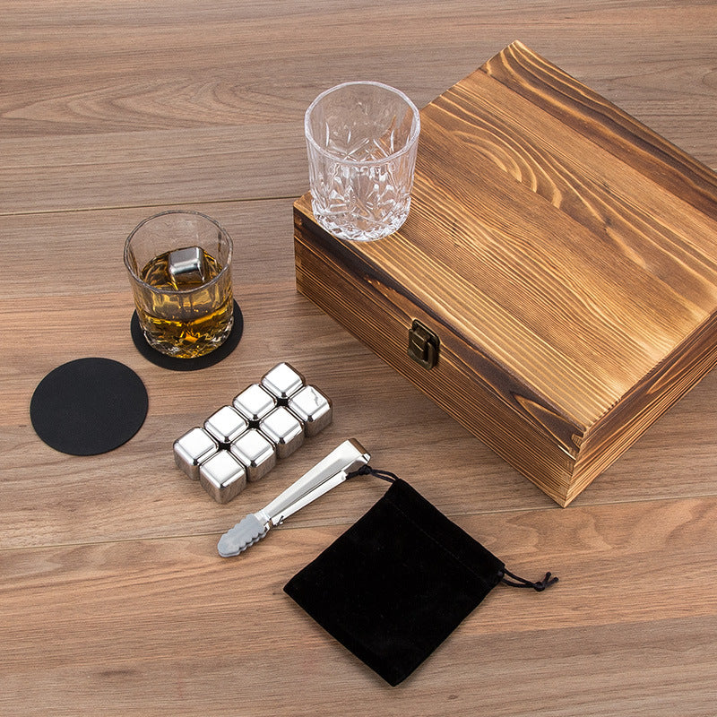 Edelstahl-Eiswürfel-Set in Holzbox