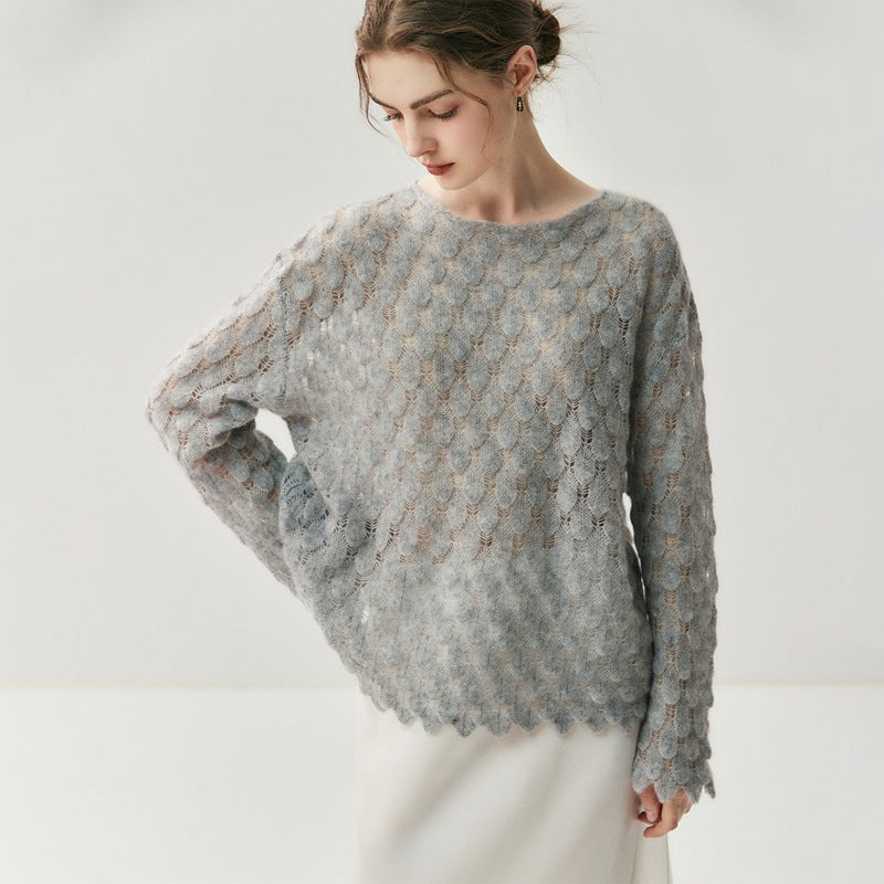 Cashmere-Pullover mit Feder-Design