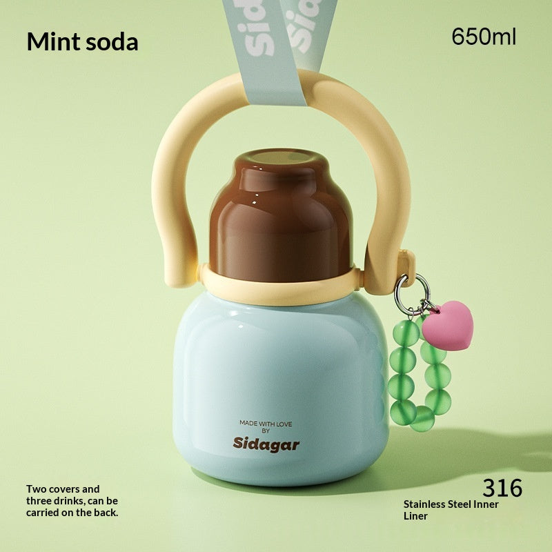 Grosse Isolierflasche mit Strohhalm und Henkel | LuxeStyle