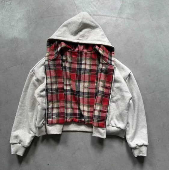 Grauer Wende-Hoodie mit Reissverschluss