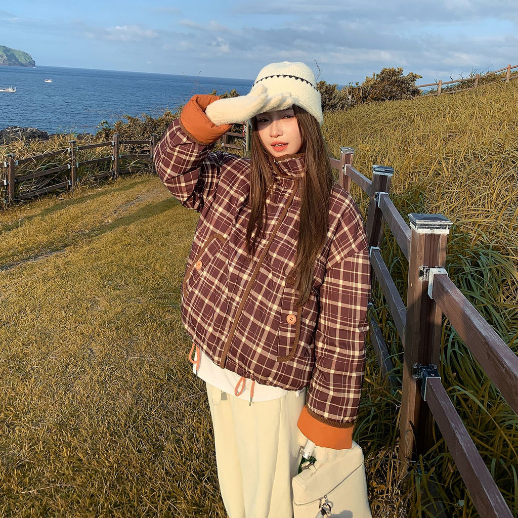 Wende-Steppjacke mit Patchwork-Karo
