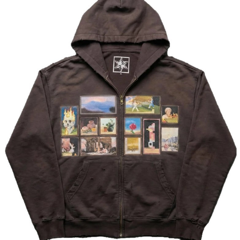 Gedruckter Hoodie-Cardigan mit Reißverschluss