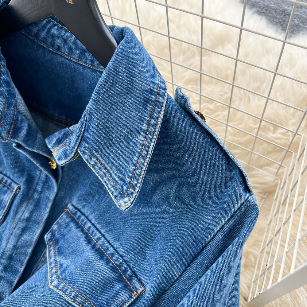A-Linien Denim-Kleid mit Patchwork-Details – Bild 2 | LuxeStyle