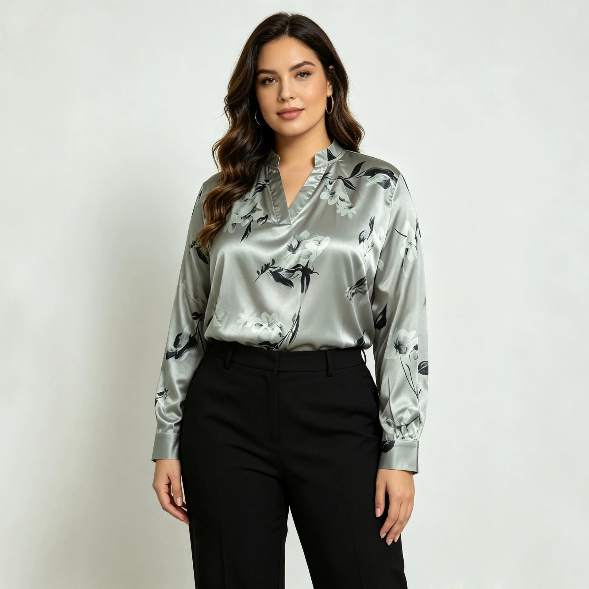 Elegante Langarm-Bluse mit Blumenmuster