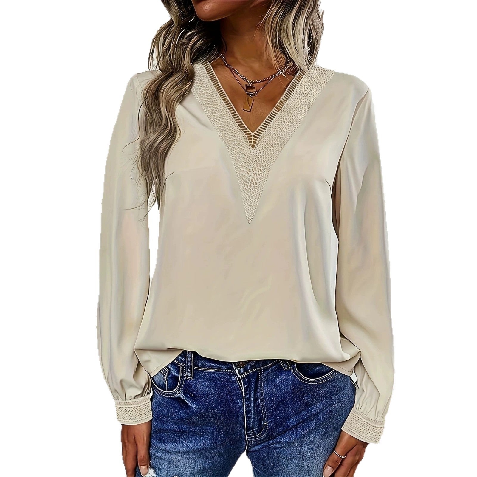 Damen Bluse mit V-Ausschnitt & Puffärmeln