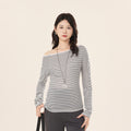 Lyocell Off-Shoulder Langarmshirt gestreift
