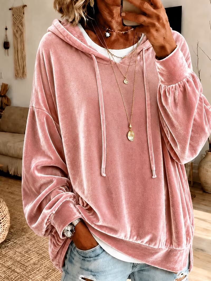 Samt-Hoodie mit Laternenärmeln