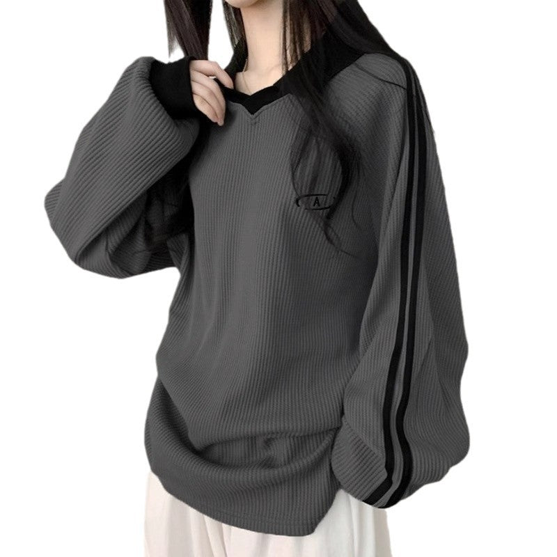 Gestreifter Hoodie mit Polokragen – Ansicht 2