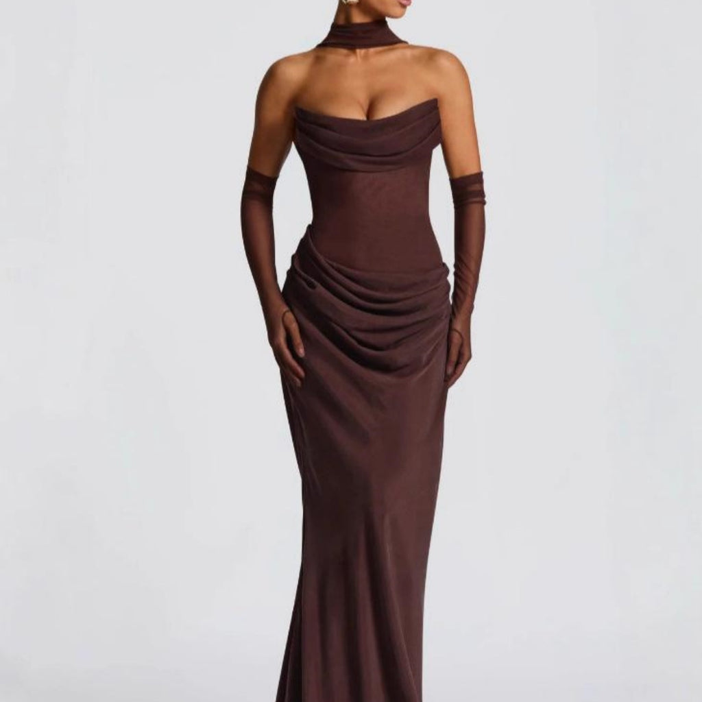 Trägerloses Maxi-Kleid mit Mesh – Bild 8 | LuxeStyle