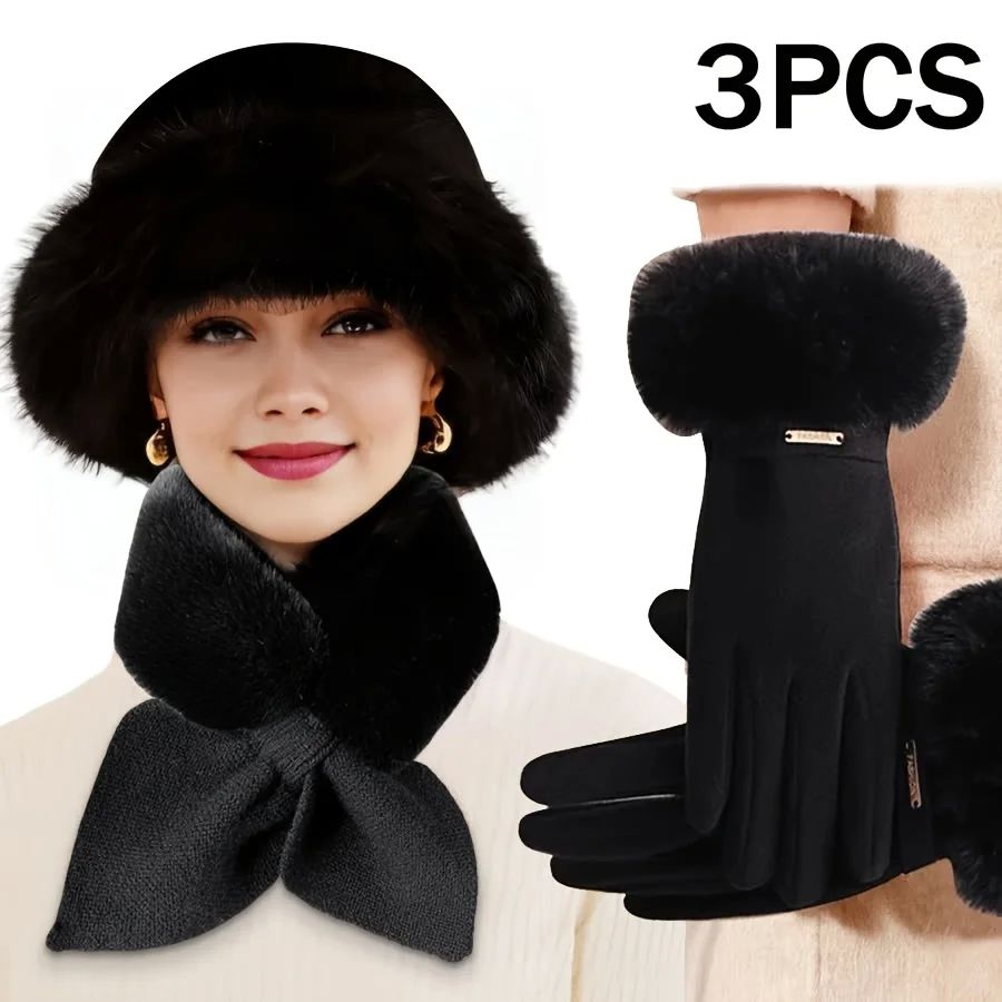 3-teiliges Winterset: Handschuhe, Mütze, Schal
