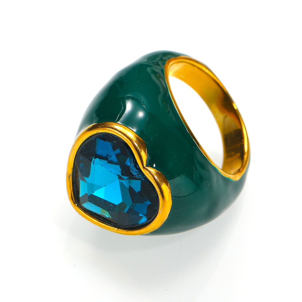 Titanstahl-Ring mit Emaille und grossem Edelstein – Bild 6 | LuxeStyle
