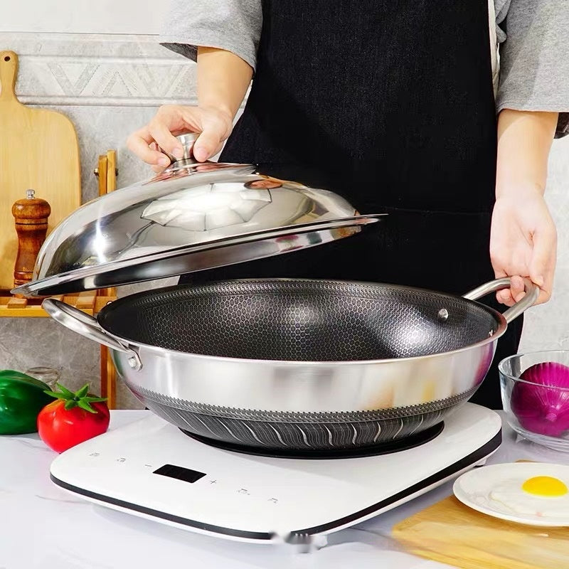 Wok aus 304 Edelstahl mit Wabenstruktur