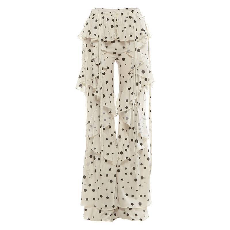 Gepunktete Cropped Hose mit Schnürung