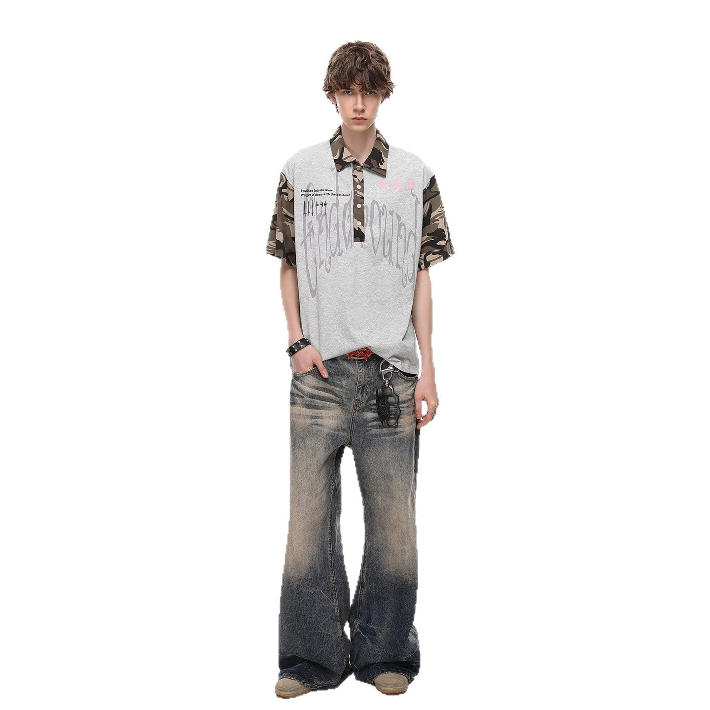 Herren-T-Shirt Camouflage Patchwork Kurzarm