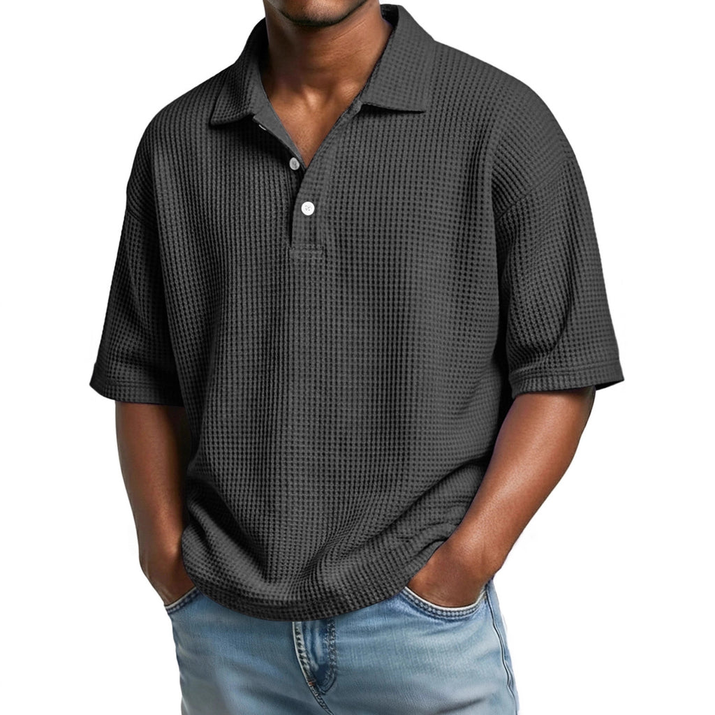 Polo-Shirt Waffelmuster Kurzarm mit Knopfkragen – Bild 2 | LuxeStyle