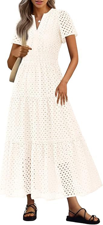 Kurzes V-Neck Kleid mit Lochstickerei – Bild 8 | LuxeStyle