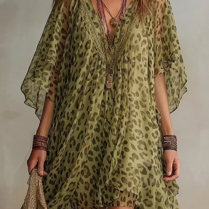 Chiffon-Strandkleid mit V-Ausschnitt