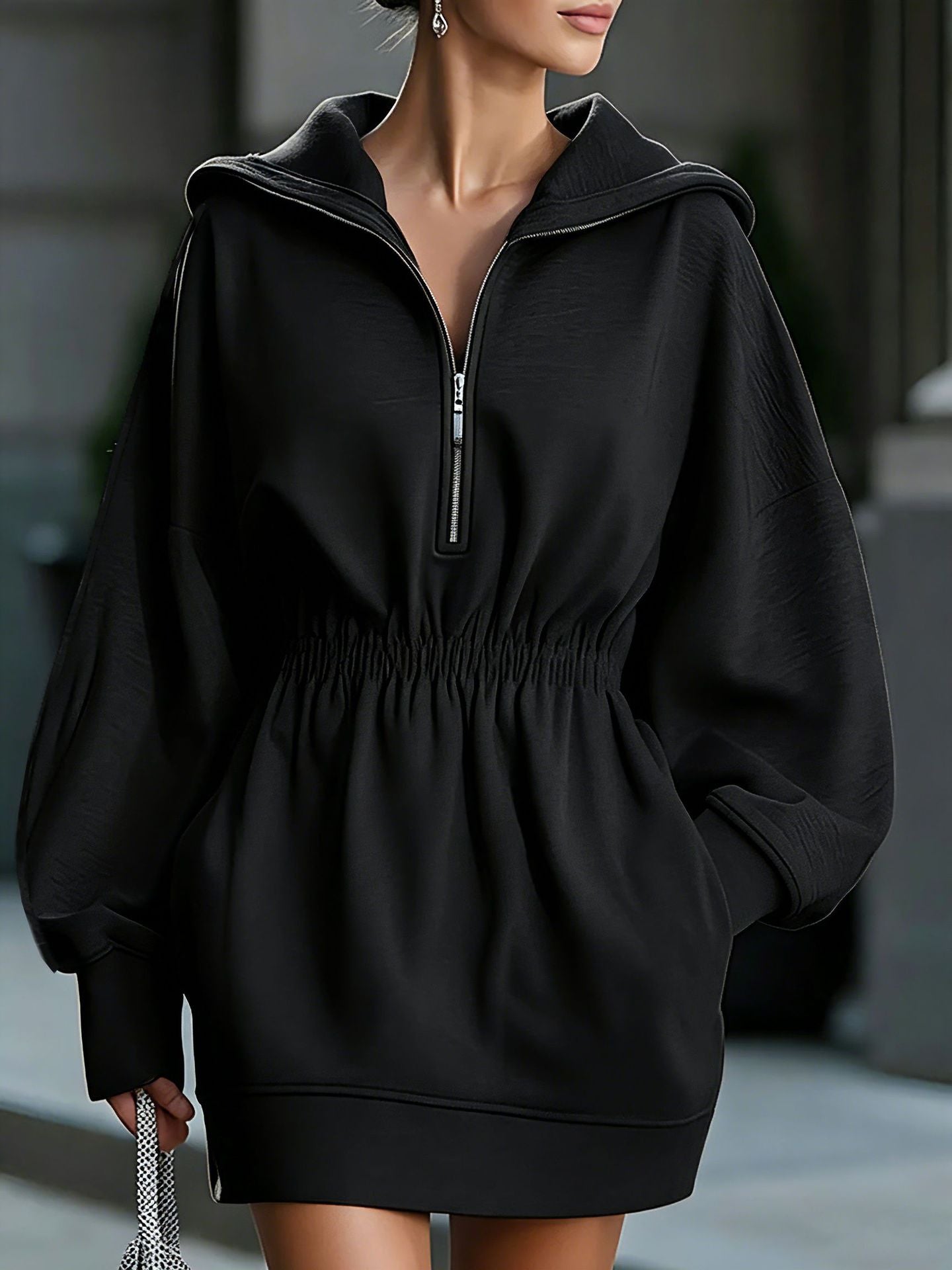 Langer Sweatshirt Rock mit Kapuze