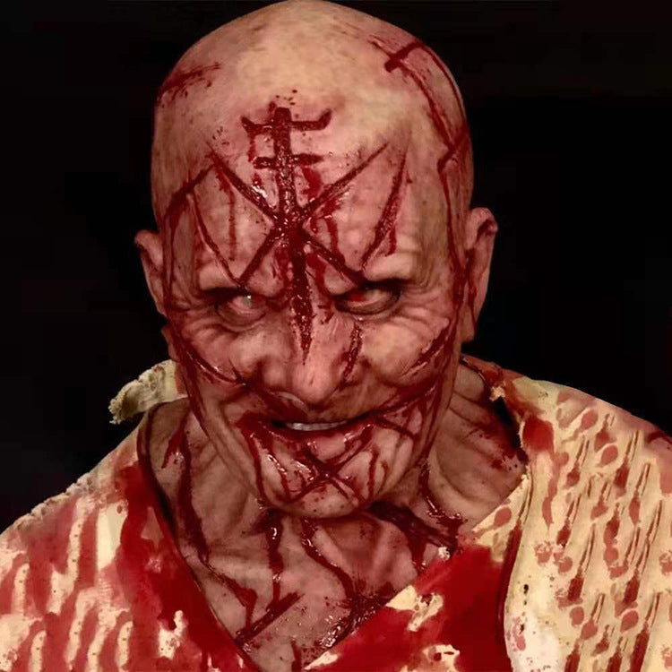 Horror-Maske Glatzkopf mit Blutnarben – Ansicht 3