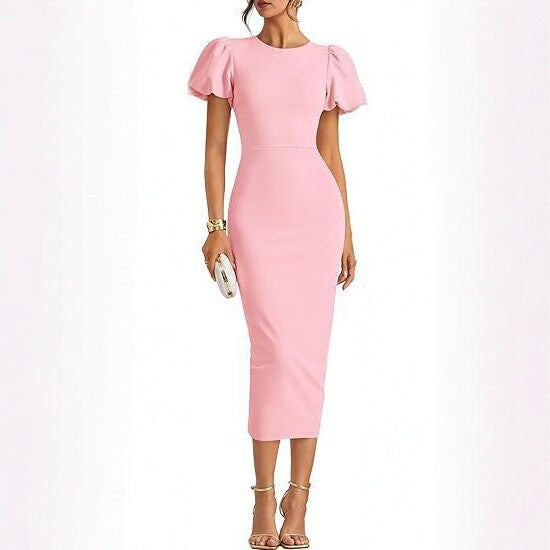 Puffärmel Slim Fit Sheath Kleid Elegant Midi