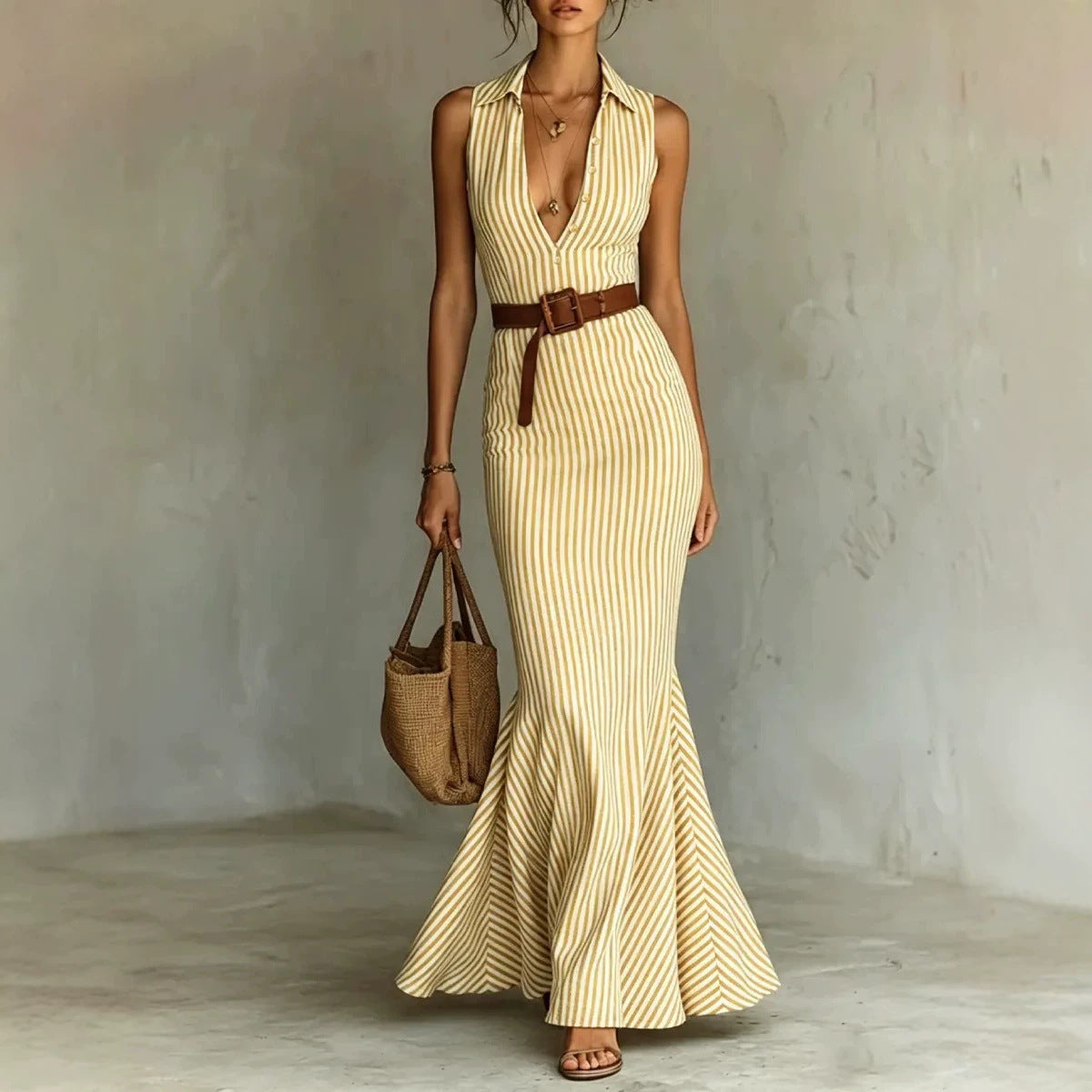 Elegantes V-Neck Kleid mit Gürtel