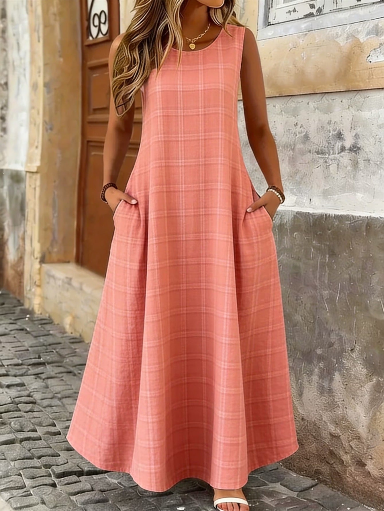 Plaid-Kleid mit Streifenmuster, ärmellos
