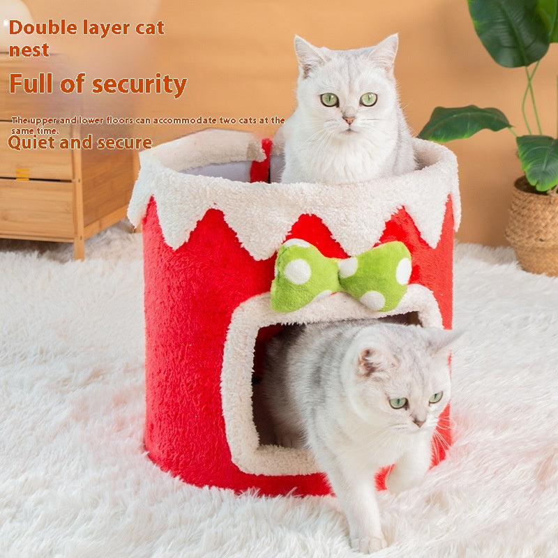 Doppellagiges Katzenbett mit Kletterrahmen