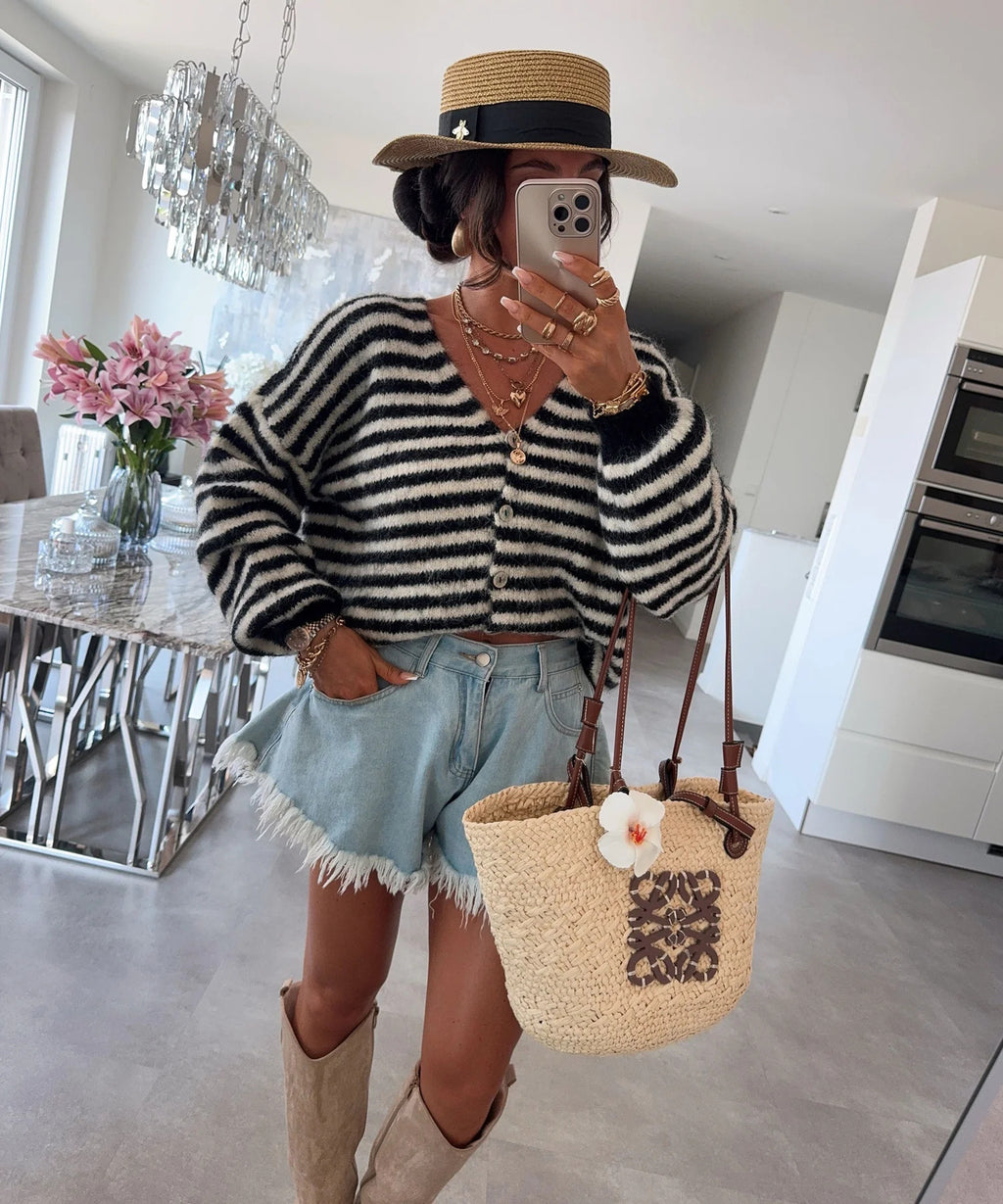 Gestreifter Cardigan mit Knopfleiste