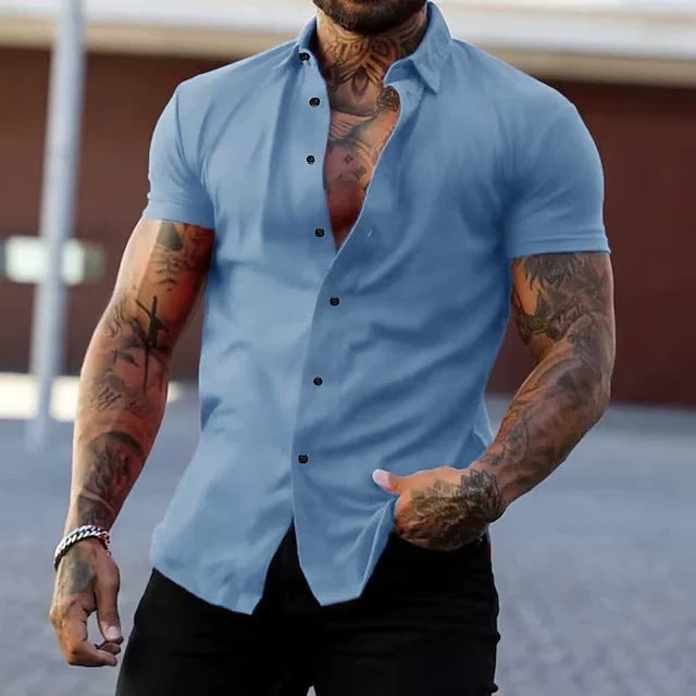 Stretch Shirt mit Kurzärmel und Kragen – Bild 13 | LuxeStyle