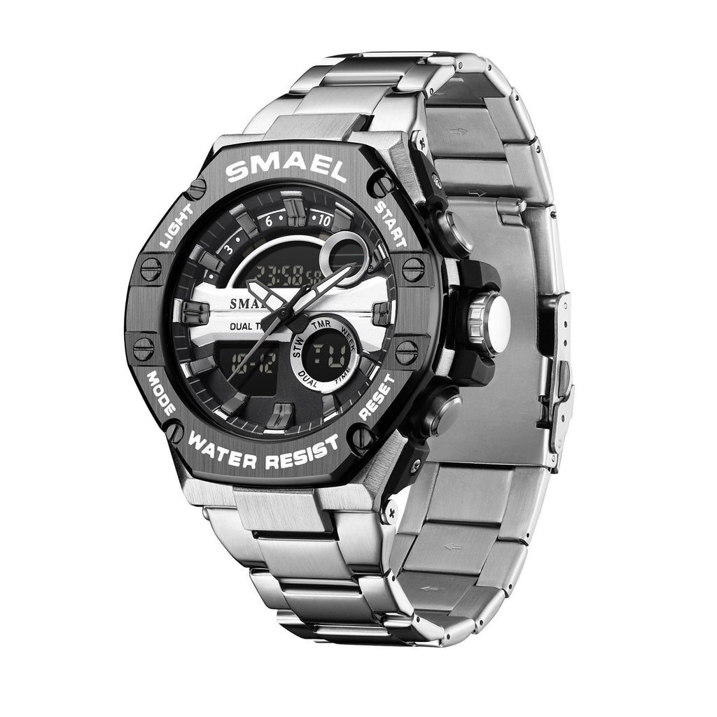 Herrenuhr mit Doppeldisplay und Edelstahlarmband