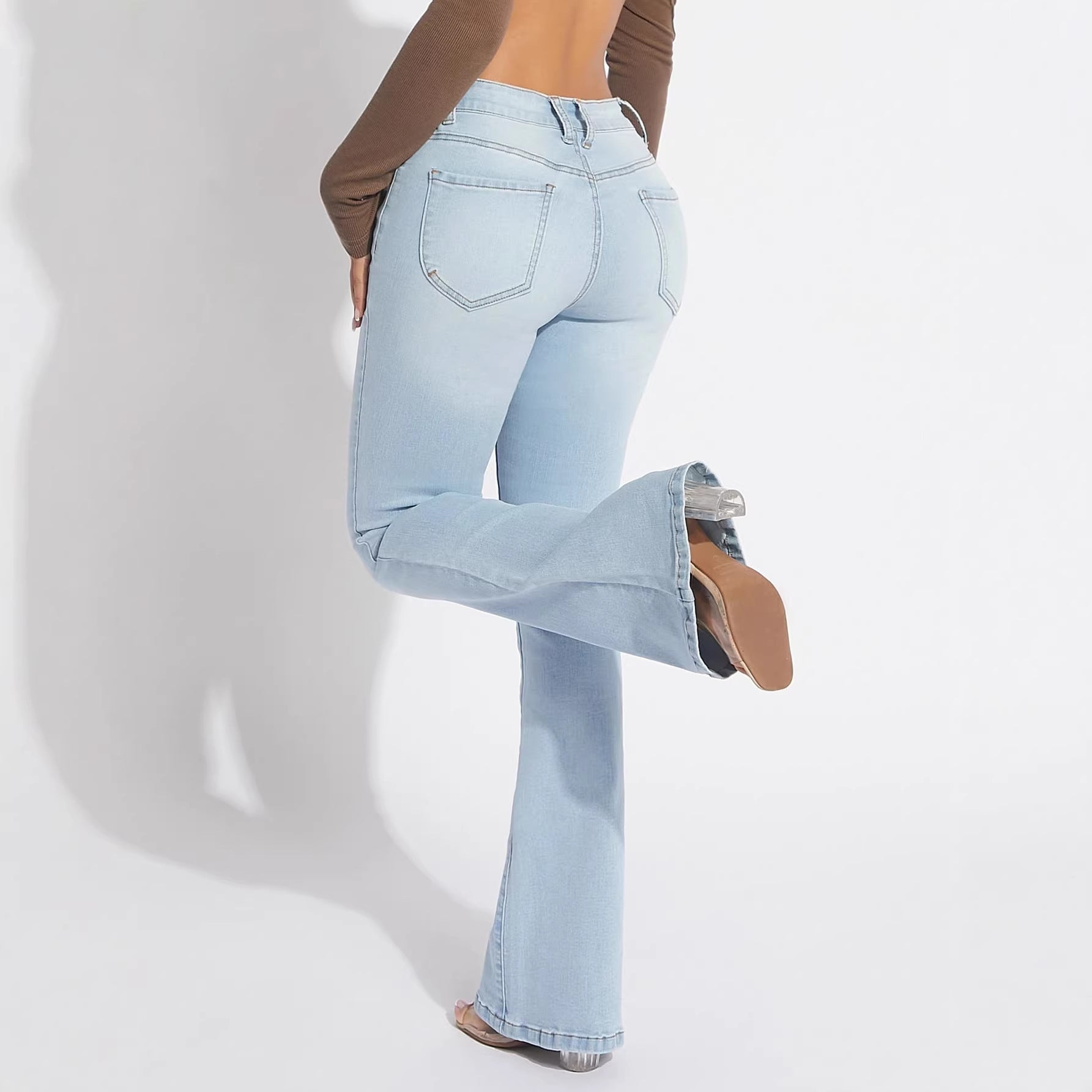 Elastische Retro Flared Jeans für Damen – Ansicht 4