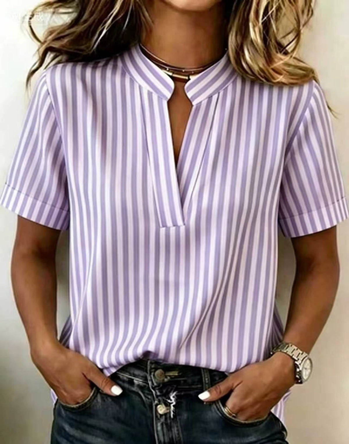 Gestreiftes Kurzarm-Shirt für Damen – Bild 7 | LuxeStyle