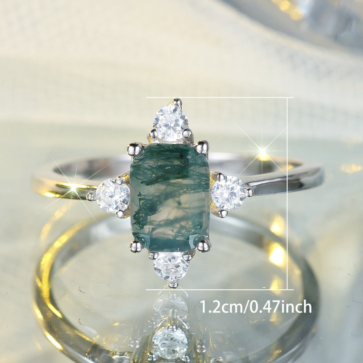 Silberring mit Moosachat und Zirkonia